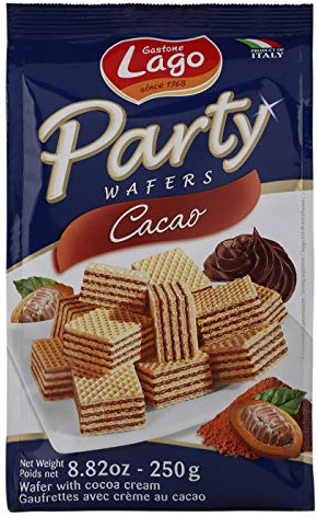 Lago, Party Kakao 250 g, Wafer mit Kakao-Creme, 74% mit 5 Schichten aus Wafer und einer samtigen Schokoladencreme