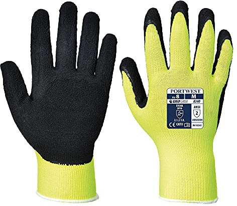 Portwest A340 High Visibility Grip Glove - Latex Foam Yellow, Large