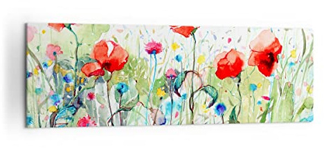 Panorama Bilder auf Leinwand 160x50cm Leinwandbild Blumen Wiese Blatt Natur Groß XXL Wanddeko Bild Schlafzimmer Wandbilder Dekoration Wohnzimmer Wall Decor Canvas Wand Kunstdruck Art AB160x50-3076