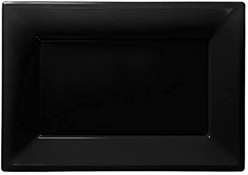 amscan Piatti da Portata rettangolari, Colore Nero, 3 Pezzi, Jet Black Plastic Serving Platters Pack of 3