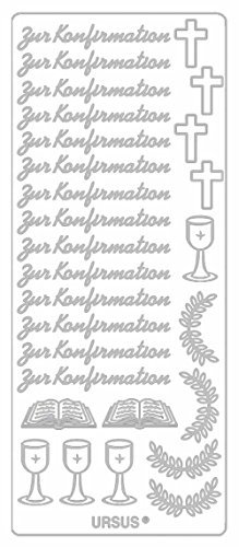 Ursus 59310031 - Kreativ Sticker, Konfirmation, silber 5 Blatt, selbstklebend, Ideal zur Kartengestaltung und zum Dekorieren von Geschenken, Stickerbogen ca. 10 x 23 cm