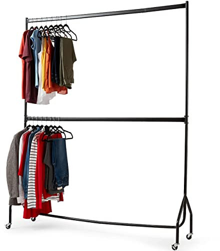 House Of Home Heavy Duty Clothes Rail – 2-Tier Metal Garment Rack (4ft Wide x 7ft Tall), Freestanding Hanging Rail, Black Steel Construction for Home & Retail Use