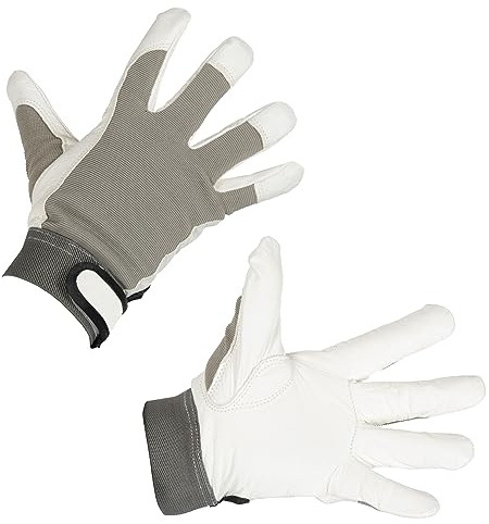 KERBL works Arbeitshandschuhe Okuda II, Leder, 9/L | 1 Paar, weiß/grau, aus chromfrei gegerbtem Ziegennappaleder, mit Klettverschluss, für Handwerk, Forst, Damen/ Herren