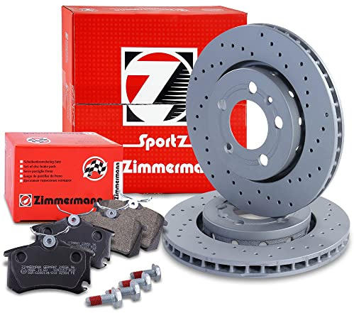ZIMMERMANN Bremsenset Hinterachse inkl. Bremsscheiben Gelocht Ø 256 mm Belüftet + Bremsbeläge hinten Kompatibel mit AUDI A3, TT, SEAT LEON, TOLEDO, SKODA OCTAVIA 1, VW BORA, GOLF 4, NEW BEETLE