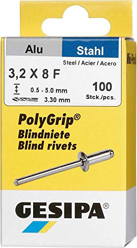GESIPA Blindniete PolyGrip 100 Stück (Alu/Stahl 3,2x8, Nietschaft-ø 3,2 mm, Scherkraft 720 N, Zugkraft 1050 N, Flachrundkopf) 1433846