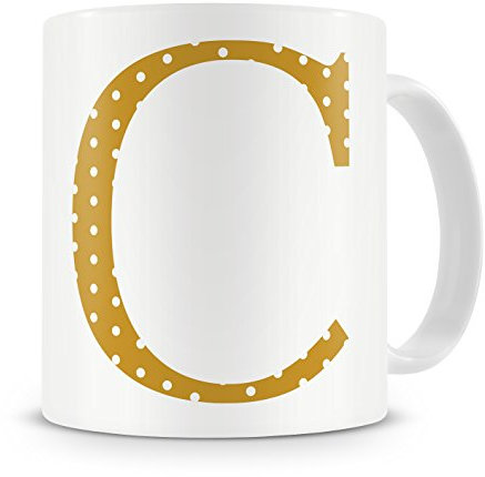 givagift Letter “C” Mug – Letter C Mug, C Letter Mug, U Mug – Mug Gift/Present – Polka Dot Style – Modern/Cool/Trendy Style Mug (Gold)