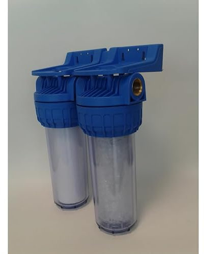 Filtre double complet anti-boue+anticalcaire (clef,équerre cartouches)