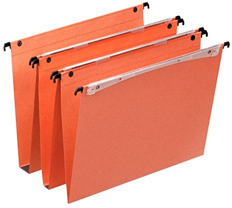 Esselte Dual - Dossiers Suspendus A4 Verticaux, Capacité 100 Feuilles, Fond en V, Entraxe 330 mm, Porte-Étiquette Intégré, Lot de 25, Orange, 21631