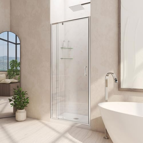 DreamLine SHDR-22287200-01 Flex Frameless Semi-Frame Pivot Shower Door, 28-32 Width x 72 Height, 6mm, Chrome