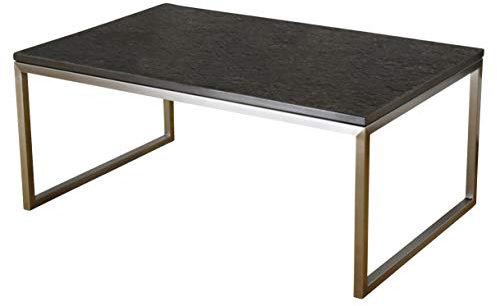 Couchtisch Stein weiß Madrid Naturstein Ivory Brown, 80 x 80 cm, Höhe 35 cm, Design Wohnzimmertisch Edelstahl Granit Marmor, Couch Tisch