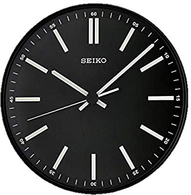 Seiko 30,5 cm Schwarze Wanduhr mit weißen Markierungen.