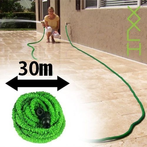Gartenschlauch, einziehbar, 7,5 m/15 m/23 m/30 m/XXL HOSE + Pistole mit 7 Düsen + 2 Dichtungen + Endstücken Universal (30 Meter)