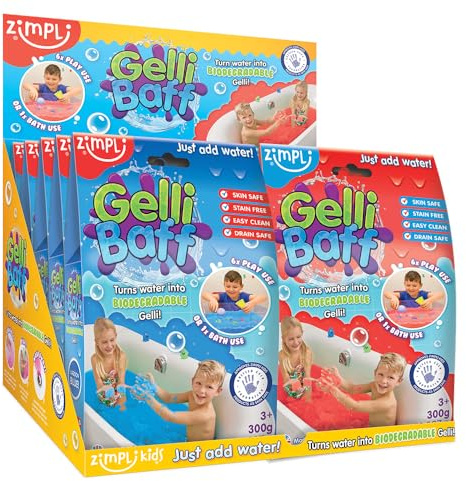 ZIMPLI - 6 x Gelli Baff Bundle Pack, Blue & Red, Magically tuns water into thick, colourful goo, Party Bag Gifts, Birthday Presents for Kids