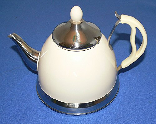 Prima Kitchenware 11170C Retro Stove Top Kettle & Teapot Combined. Off-White & Chrome. Suitable for Ceramic-Induction Hobs, 1.5 liters