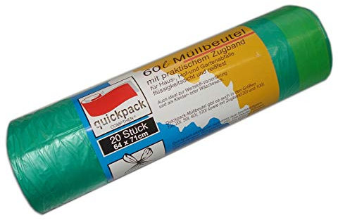 quickpack Zugband - Müllbeutel 60 ltr. 20 Stück grün 64x71cm