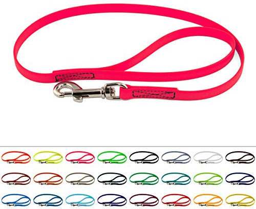 LENNIE BioThane Führleine, 9mm breit, 3m lang, Neon-Pink, mit Handschlaufe, genäht