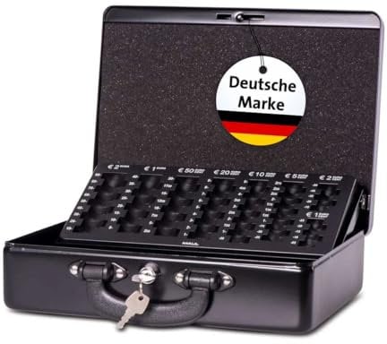MAUL Geldkassette mit Zähleinsatz aus Stahl | abschließbar | herausnehmbarer Einsatz | tragbare Kasse mit 2 Schlüsseln | geeignet als Spardose, kleiner Safe, Tresor, Trinkgeldkasse | Schwarz