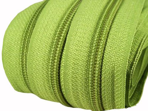 2 m endlos Reißverschluss 5 mm Laufschiene + 5 Zipper Meterware teilbar Farbwahl (grün)