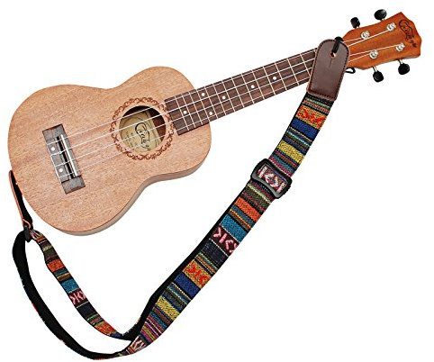 Music First Ukulelegurt, klassischer Stil, aus weicher Baumwolle und Echtleder, Version 2.0