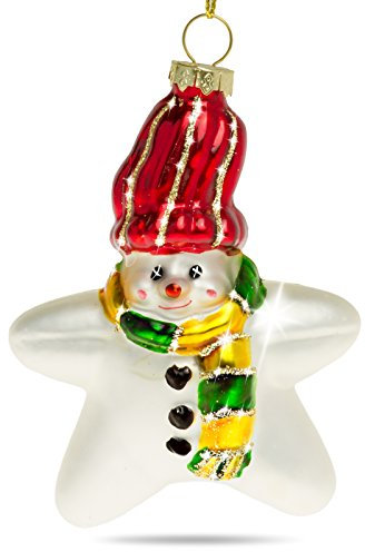 Sikora BS386 Glas Figur Christbaumschmuck Weihnachtsbaum Anhänger Stern SCHNEEMANN 10cm