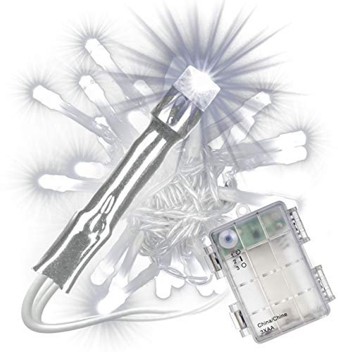Nipach GmbH 50 LED Lichterkette weiß mit Timer für Innen Aussen transparentes Kabel Batterie 5 Meter Weihnachtsdeko Partydeko Partylichter Xmas