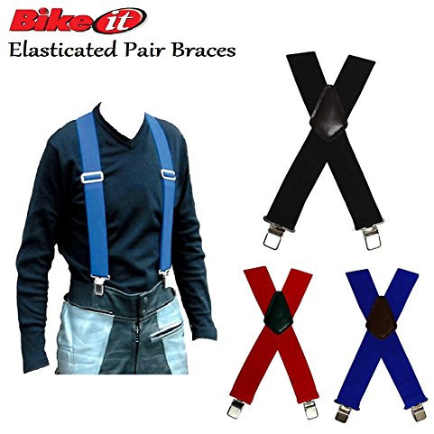 bikeit Heavy Duty elastisch Paar Hosenträger Motorrad Biker Hosenträger für Herren Hose Hose - Blau
