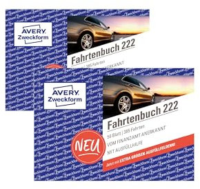 AVERY Zweckform 222-2 Softcover Fahrtenbuch PKW (Finanzamt anerkannt, DIN A6 quer 148x105mm, 112 Seiten|385 Fahrten, Deutschland & Österreich, Abgrenzung privater/geschäftlicher Fahrten) 2er-Pack