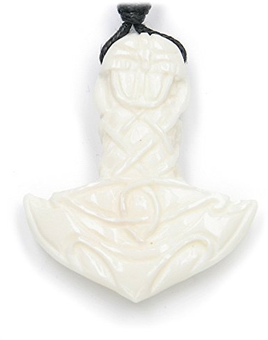 Drachensilber Thor Hammer Kette - 100% Handarbeit - fair gehandelter Anhänger Schmuck aus Knochen, Wikinger Kette, inkl. schwarzem Textilband