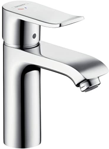 hansgrohe Waschtischarmatur Metris, Wasserhahn Bad mit Auslauf Höhe 110mm, mit Zugstange, Badarmatur wassersparend (EcoSmart), energiesparend (CoolStart), Chrom