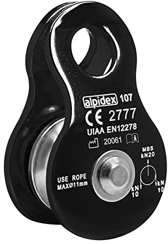 ALPIDEX Seilrolle Umlenkrolle 20 kN - Mobile Pulley Flaschenzug - für Seile bis 11 mm Durchmesser - EN12278, Farbe: Black