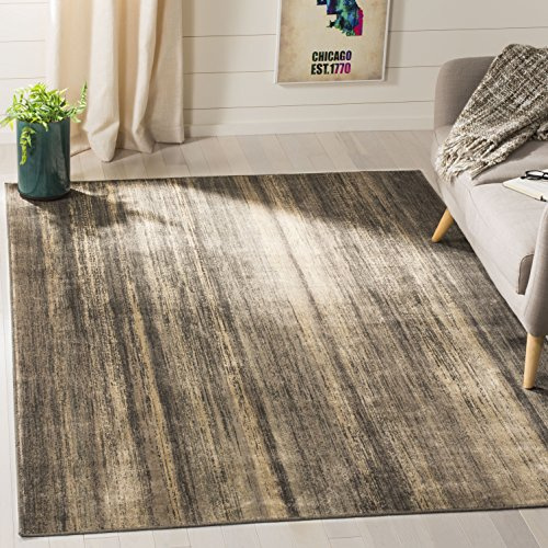 SAFAVIEH Vintage Collection Area Rug - 6'7 x 9'2, Soft Anthracite, Modern Stripe Distressed Viscose Design, Ideal for High Traffic Areas in Living Room, Bedroom (VTG172-3330)