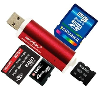 Micro SD SDHC Speicherkarten Lesegerät/Kartenleser USB 1.0/2.0/3.0 bis 32 GB in Rot
