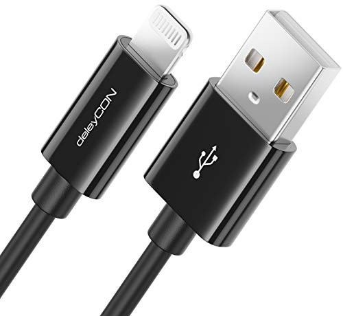 deleyCON 0,5m Lightning 8 Pin USB Cable de Carga Cable de Datos Certificado MFI para Apple iPhone 14 Pro Max 14 Pro 14 Plus 14 SE 13 Pro Max 13 Pro 13 Mini 12 Pro Max 12 Pro 12 Mini - Negro