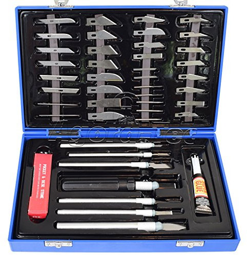 Agora-Tec® 51 tlg. Schablonenmesser, Modelliermesser, Bastelmesser, Cuttermesser, Cutter, Skalpell Set für Modellbau, Schablonen-, Papier- und Bastelarbeiten