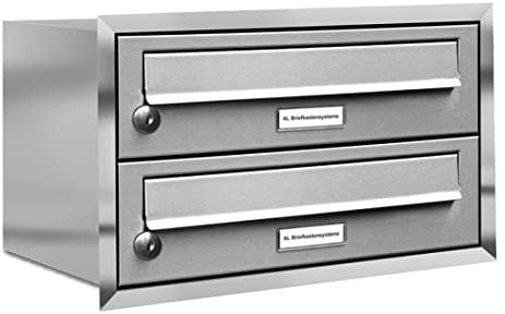 AL Briefkastensysteme, 2er Unterputzbriefkasten, Doppel-Briefkasten rostfrei, 2 Fach Briefkastenanlage modern, Edelstahl Postkasten