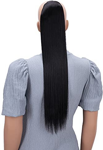 CAISHA 60cm Posticcio Per Capelli Hailey Con 2 Nastri Coda Di Cavallo Voluminoso Capelli Finti Liscio Nero Naturale HC14