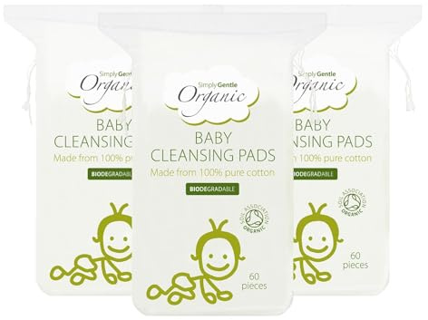 Simply Gentle Organic Cotton Baby Pads – Ultra-Soft, Lint-Free & Eco-Friendly | Larger, Absorbent Pads for Makeup Removal & Baby Care | 100% Pure Cotton | Gentle on Sensitive Skin (Pack of 3)