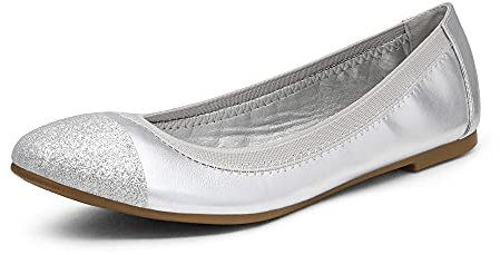 DREAM PAIRS Women's Sole-Flex Silver Ballerina Walking Flats Shoes Size 7 US/ 5 UK