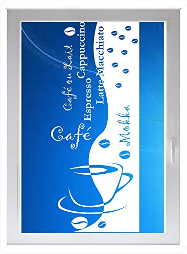 INDIGOS UG - Café,Mokka,Espresso - Farbe: Weiss - 60x25 cm - Sichtschutzfolie - Fensterfolie - Glasdekorfolie - für die Küche, Café,Mokka,Espresso ans Fenster