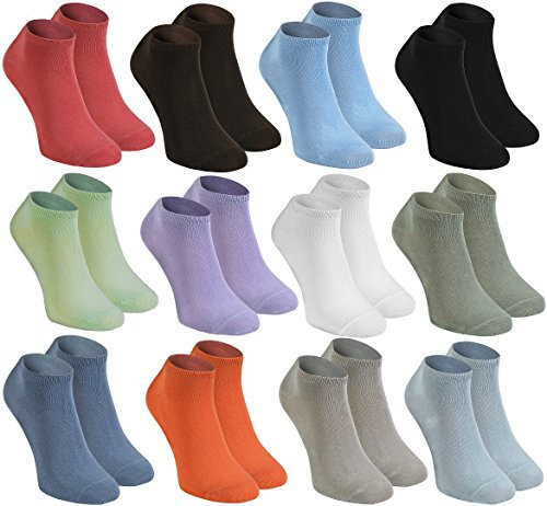 Rainbow Socks - Femme Homme Socquettes Courtes en Bambou - 12x Multicolore - Taille EU 39/41