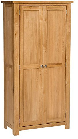 Hallowood Furniture Waverly Oak Tall Storage Cabinet, Solid Wooden 2-Door Cupboard with Adjustable Shelves, Light Oak Utility Cupboard, Craft Storage Cabinet for Home & Office