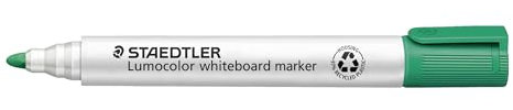 STAEDTLER Whiteboard Marker Lumocolor, grün, trocken und rückstandsfrei abwischbar, Rundspitze ca. 2 mm Linienbreite, hohe Qualität Made in Germany, 10 grüne Marker, 351-5
