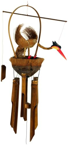 GURU SHOP Exotisches Bambus Klangspiel - Vogel Windspiel, 70x38x16 cm