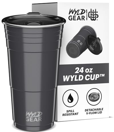 Wyld Gear Partybecher, 680 ml, Edelstahl, wiederverwendbar, Metallbecher mit Deckel, Grau