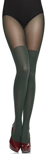 Merry Style Collant fantaisie femme 40 deniers Lycra à rayures illusion cuissardes Collant à Motif Lingerie Sexy Sous-vêtements Femme MS 387 (Vert Bouteille, S)