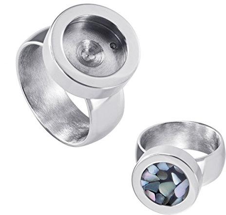 Quiges Anillo Mujer de Acero Inoxidable Plateado para Mini Monedas Intercambiables