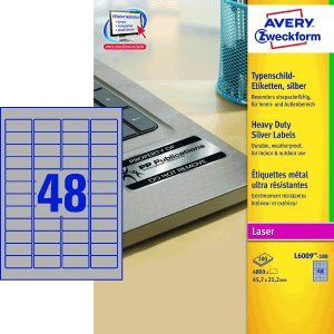 Avery Zweckform Typenschild-Etiketten 45,7x21,2mm elektronische Komponenten VE=100 Bogen/4.800 Etiketten silber
