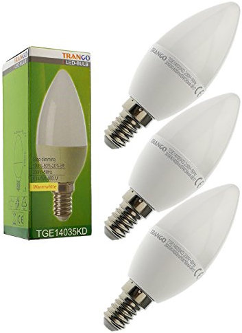 Trango 3er Pack E14035KD*3 LED Birne 3-Stufen dimmbar - 5 Watt - 400 Lumen 3000K Warmweiß - Ersatz für 40W Glühbirne - Kerzen LED Lampe Leuchtmittel mit E14 Fassung Abstrahlwinkel 170°