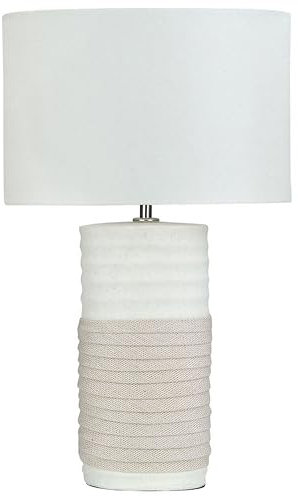 Klassische Tischlampe Leinen/Porzellan weiß und helles Beige Navia