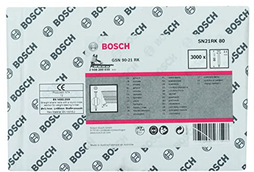 Bosch Professional 4000x Rundkopf-Streifennägel 21° SN21RK 80 (3.1 mm, 80 mm, gehartzt, blank, glatt, Zubehör für Nagelpistolen, Druckluftnagler)